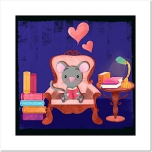 Cute mouse love reading at night Posters and Art